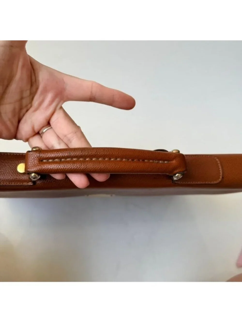 Vintage Lancel Paris Tan Brown Textured Leather Briefcase Top Handle Bag
